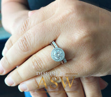 Load image into Gallery viewer, Round Simulated Diamond Engagement Ring Antique Deco, Bridal, Wedding, Anniversary, Matching Band, Halo Beze; Set 14k Solid White Gold 2.00
