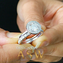 Load image into Gallery viewer, Round Simulated Diamond Engagement Ring Antique Deco, Bridal, Wedding, Anniversary, Matching Band, Halo Beze; Set 14k Solid White Gold 2.00
