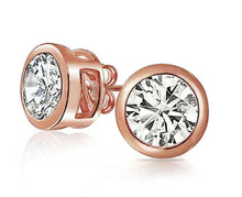 Load image into Gallery viewer, 14k Solid Rose Gold Simulated Diamonds, Bezel Set, Wedding Engagement Stud Earrings Halo Bridal Gift Propose Anniversary 1.00ctw
