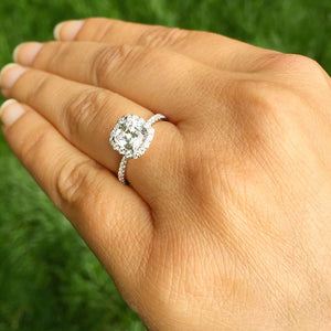 Elegant Women's 14k Solid White Gold Cushion Cut Forever One Moissanite and Diamond Engagement Ring Bridal, Wedding Halo 2.20ctw
