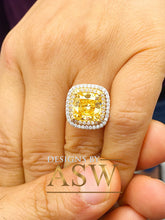 Load image into Gallery viewer, Huge 6.50 Carats 14k Solid White and Yellow Gold Cushion Cut Simulated Fancy Yellow Diamond and simulated Diamonds Engagement Ring Halo

