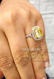 Huge 6.50 Carats 14k Solid White and Yellow Gold Cushion Cut Simulated Fancy Yellow Diamond and simulated Diamonds Engagement Ring Halo