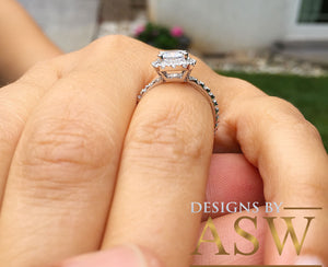 Elegant Women's 14k Solid White Gold Cushion Cut Forever One Moissanite and Natural Diamond Engagement Ring Bridal, Wedding Halo 2.50ctw