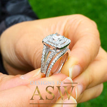 Load image into Gallery viewer, 14k White Gold Round Cut Forever One Moissanite and Natural Diamond Engagement Ring And Band Double Halo Bridal Wedding Anniversary 1.50ctw
