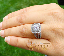Load image into Gallery viewer, 14k White Gold Round Cut Forever One Moissanite and Natural Diamond Engagement Ring And Band Double Halo Bridal Wedding Anniversary 1.50ctw
