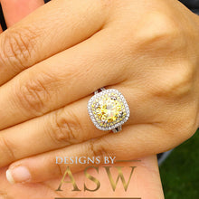 Load image into Gallery viewer, Round Cut Simulated Diamond and simulated Fancy Yellow Diamonds Engagement Ring Double Halo Large 4.00 Carats 14k Solid White Gold
