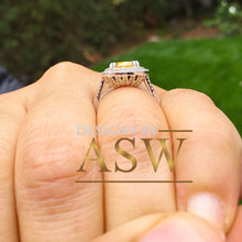 Load image into Gallery viewer, Round Cut Simulated Diamond and simulated Fancy Yellow Diamonds Engagement Ring Double Halo Large 4.00 Carats 14k Solid White Gold
