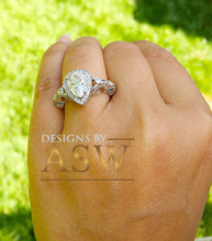 Load image into Gallery viewer, 14k Solid White Gold Pear Cut Forever One Moissanite and Natural Diamond Engagement Ring Halo, Bridal, Wedding Deco Antique Style  2.20ctw
