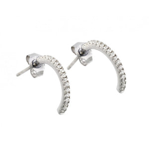 Sterling Silver 925 Rhodium Plated Crescent Style Pave Round Simulated Diamonds Earrings wedding, anniversary, bridal, halo, hoop 2.00ctw