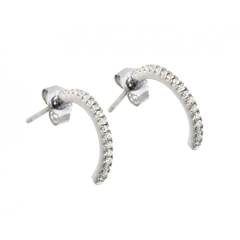 Sterling Silver 925 Rhodium Plated Crescent Style Pave Round Simulated Diamonds Earrings wedding, anniversary, bridal, halo, hoop 2.00ctw