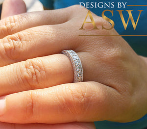 Large Wedding band set in 14k Solid white gold round cut diamonds ring band anniversary bridal half eternity natural diamonds 3.00ctw