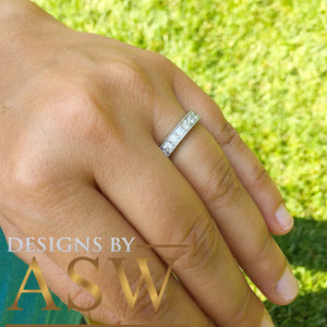 Large Three Carat Round Cut Simulated Diamond Three Sided Engagement Band, Ring, Eternity, Propose, Promise Band 14K Solid White Gold