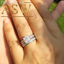 Load image into Gallery viewer, 14K Solid and Heavy White Gold 3.25 Carat Princess Cut Simulated Diamond Engagement Ring and Band Bridal Wedding Set Promise Propose
