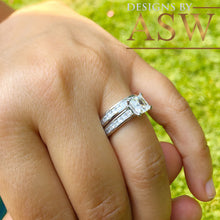 Load image into Gallery viewer, 14K Solid and Heavy White Gold 3.25 Carat Princess Cut Simulated Diamond Engagement Ring and Band Bridal Wedding Set Promise Propose
