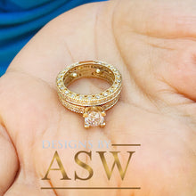 Load image into Gallery viewer, 14k Yellow Gold Round Cut Forever One Moissanite and Round Cut Natural Diamond Engagement Ring and band, Bridal Set, Half Eternity 2.50ctw
