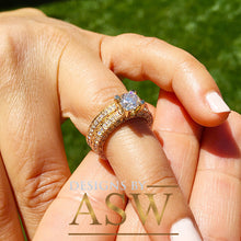 Load image into Gallery viewer, 14k Yellow Gold Round Cut Forever One Moissanite and Round Cut Natural Diamond Engagement Ring and band, Bridal Set, Half Eternity 2.50ctw
