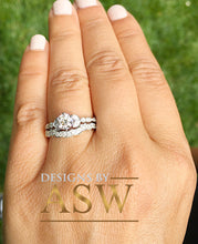 Load image into Gallery viewer, 14k Solid White Gold Round Cut Forever One Moissanite and Natural Diamonds Engagement Ring and Band, Bridal, Wedding Propose, 1.35ct
