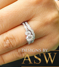 Load image into Gallery viewer, 14k Solid White Gold Round Cut Forever One Moissanite and Natural Diamonds Engagement Ring and Band, Bridal, Wedding Propose, 1.35ct
