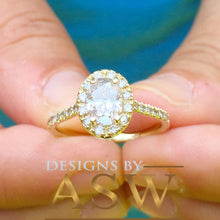 Load image into Gallery viewer, 14K Yellow Gold Oval Cut Moissanite And Natural Round cut Diamond Engagement Ring Deco, Halo, Bridal, Wedding, Propose 2.00ctw

