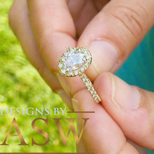Load image into Gallery viewer, 14K Yellow Gold Oval Cut Moissanite And Natural Round cut Diamond Engagement Ring Deco, Halo, Bridal, Wedding, Propose 2.00ctw
