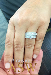 Huge 14k Solid White Gold Round Cut Forever One Moissanite And Natural Diamonds Engagement Ring and Band, Bridal, Wedding Propose, 2.50ct