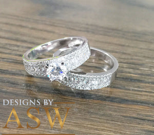Huge 14k Solid White Gold Round Cut Forever One Moissanite And Natural Diamonds Engagement Ring and Band, Bridal, Wedding Propose, 2.50ct