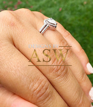 Load image into Gallery viewer, 14k Solid White Gold Pear and Round Cut Simulated Diamond Engagement Ring And Band Deco, Bridal, Wedding, Halo, Anniversary 1.50ct
