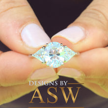 Load image into Gallery viewer, 14k Solid White Gold Oval and Triangle Cut Simulated Diamond Engagement Ring Halo Art Deco Bridal Set High Qulaity Finish 2.10ct
