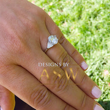 Load image into Gallery viewer, 14k Solid White Gold Oval and Triangle Cut Simulated Diamond Engagement Ring Halo Art Deco Bridal Set High Qulaity Finish 2.10ct
