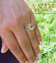 Load image into Gallery viewer, 14K White Gold Cushion Cut Yellow Citrine and Round cut Natural Diamonds Engagement Ring Halo Split Shank Bridal Wedding Anniversary 4.80ctw
