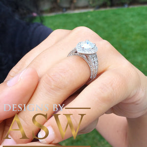 Huge 14k Solid White Gold Pear Cut Moissanite and Natural Diamond Engagement Ring Halo, Bridal, Wedding Bridal Propose 4.20ctw