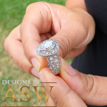 Load image into Gallery viewer, Huge 14k Solid White Gold Pear Cut Moissanite and Natural Diamond Engagement Ring Halo, Bridal, Wedding Bridal Propose 4.20ctw
