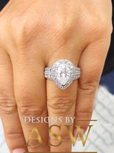 Load image into Gallery viewer, Huge 14k Solid White Gold Pear Cut Moissanite and Natural Diamond Engagement Ring Halo, Bridal, Wedding Bridal Propose 4.20ctw
