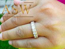 Load image into Gallery viewer, 4.00 Carat round cut simulated diamonds band art deco modern three sided eternity style bridal wedding anniversary 14k solid rose gold
