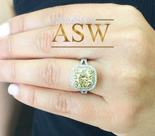 Load image into Gallery viewer, Big 4.00 Carats 14k Solid White Gold Round Cut Simulated Diamond and simulated Fancy Yellow Diamonds Engagement Ring Double Halo Split Shank
