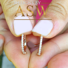 Load image into Gallery viewer, 14k solid rose gold round cut natural diamond deco style engagement, wedding, anniversary, bridal, halo, hoop earrings 0.15ctw

