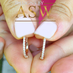 14k solid rose gold round cut natural diamond deco style engagement, wedding, anniversary, bridal, halo, hoop earrings 0.15ctw