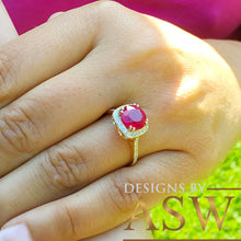 Load image into Gallery viewer, 14k Solid Yellow Gold Round Cut Ruby And Natural Diamond Antique Design Halo Deco Ring filigree, Engagement, Wedding, Anniversary 2.95ctw
