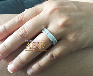 Large 5.0x3.0mm 14K Solid White Gold Emerald Cut Forever One Moissanite Eternity Band Bridal, Wedding, Anniversary, Prong Set, ring 5.00ct