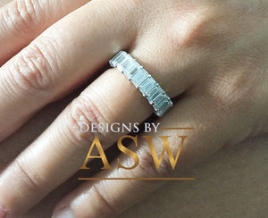 Large 5.0x3.0mm 14K Solid White Gold Emerald Cut Forever One Moissanite Eternity Band Bridal, Wedding, Anniversary, Prong Set, ring 5.00ct