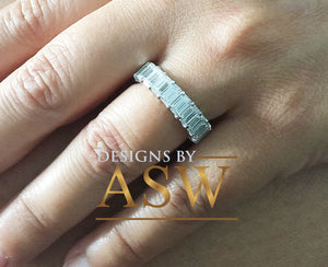 Large 5.0x3.0mm 14K Solid White Gold Emerald Cut Moissanite Eternity Band Deco, Bridal, Wedding, Anniversary, Prong Set, Gift, ring 5.00ct