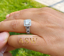 Load image into Gallery viewer, 2.00 Carat Round Simulated Diamonds And Sapphires Engagement Ring Antique Deco Design Bridal Halo Wedding 14k Solid White gold
