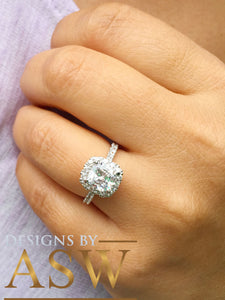 Elegant Women's 14k Solid White Gold Cushion Cut Forever One Moissanite and Natural Diamond Engagement Ring Bridal, Wedding Halo 2.50ctw