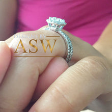 Load image into Gallery viewer, 14K White Gold Cushion Cut Forever One Moissanite and Round Cut Natural Diamond Engagement Ring And Band Bridal Wedding Set Halo 1.75ctw
