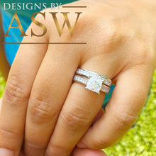 Load image into Gallery viewer, 14K Solid and Heavy White Gold 3.25 Carat Princess Cut Simulated Diamond Engagement Ring and Band Bridal Wedding Set Promise Propose

