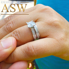Load image into Gallery viewer, 14K Solid and Heavy White Gold 3.25 Carat Princess Cut Simulated Diamond Engagement Ring and Band Bridal Wedding Set Promise Propose
