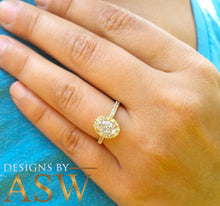 Load image into Gallery viewer, 14K Yellow Gold Oval Cut Moissanite And Natural Round cut Diamond Engagement Ring Deco, Halo, Bridal, Wedding, Propose 2.00ctw
