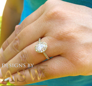 14K Yellow Gold Oval Cut Moissanite And Natural Round cut Diamond Engagement Ring Deco, Halo, Bridal, Wedding, Propose 2.00ctw