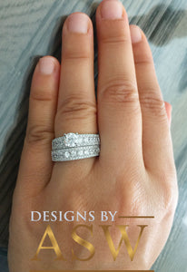 Huge 14k Solid White Gold Round Cut Forever One Moissanite And Natural Diamonds Engagement Ring and Band, Bridal, Wedding Propose, 2.50ct