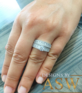 Huge 14k Solid White Gold Round Cut Forever One Moissanite And Natural Diamonds Engagement Ring and Band, Bridal, Wedding Propose, 2.50ct